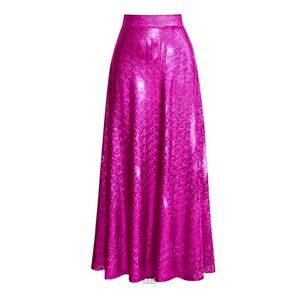 Shein high waisted long skirt in metallic‎ wine red color, size s
